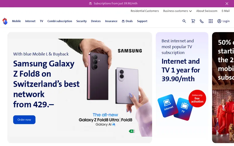 Website snapshot for Swisscom