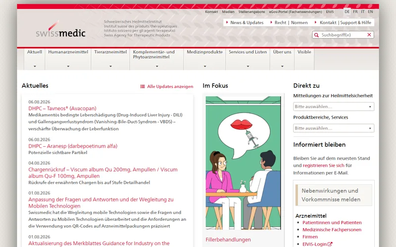 Website snapshot for Swissmedic
