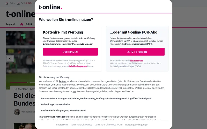 Website snapshot for T-Online