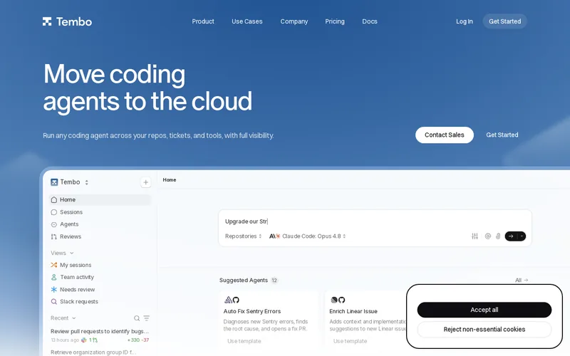 Website snapshot for Tembo