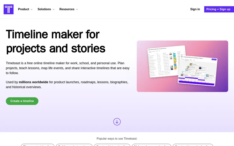 Website snapshot for Timetoast