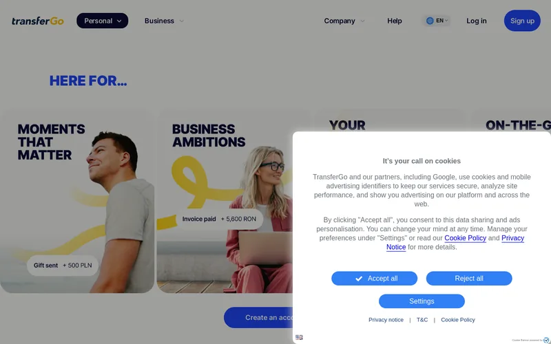 Website snapshot for TransferGo