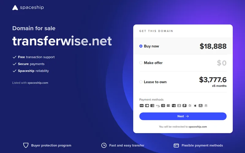 Website snapshot for TransferWise