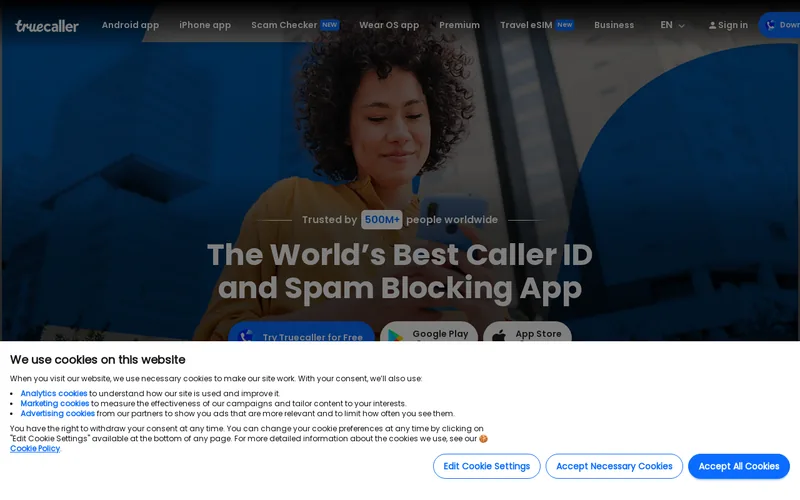 Website snapshot for Truecaller