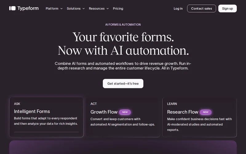 Website snapshot for Typeform