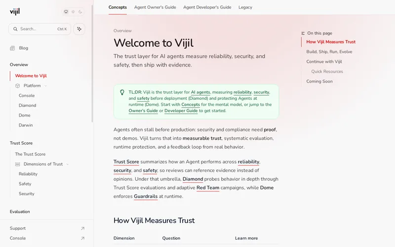 Website snapshot for Vijil