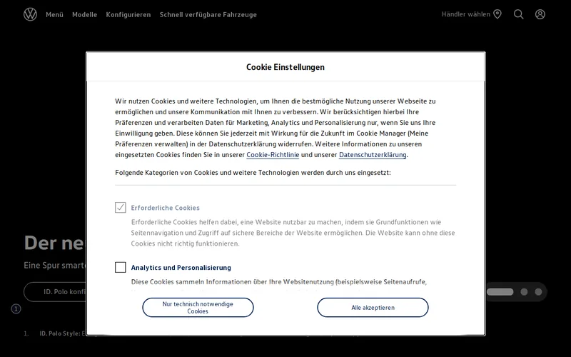 Website snapshot for Volkswagen