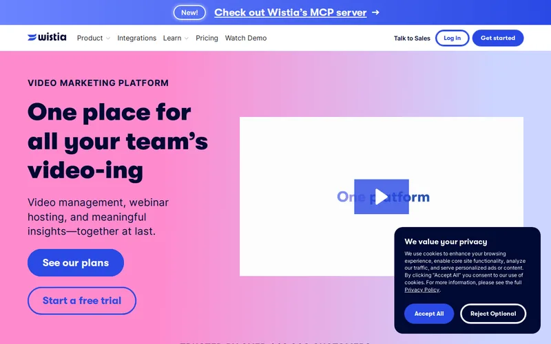 Website snapshot for Wistia