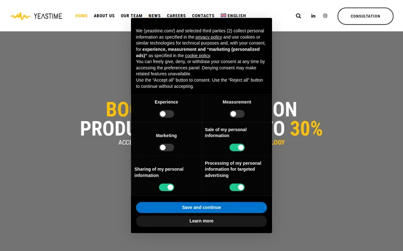 Website snapshot for Yeastime
