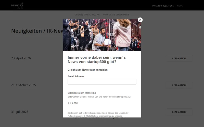 Website snapshot for startup300 AG