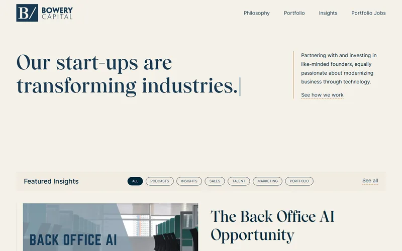 Website snapshot for Bowery Capital