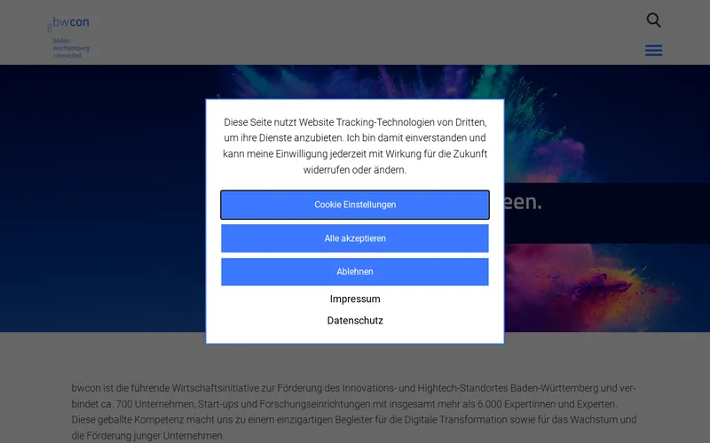 Website snapshot for bwcon Baden-Württemberg: Connected e.V.