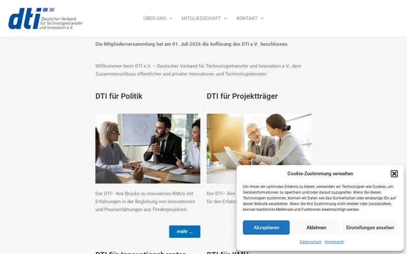 Website snapshot for dti Deutscher Verband für Technologietransfer und Innovation e.V.
