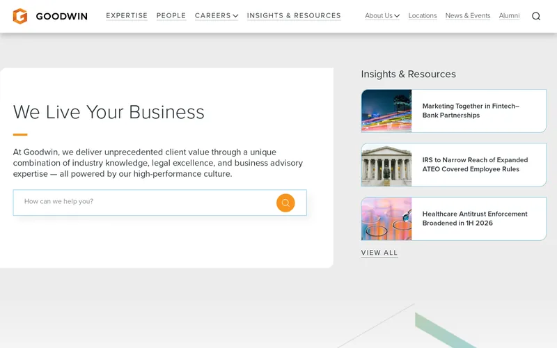 Website snapshot for Goodwin Procter LLP