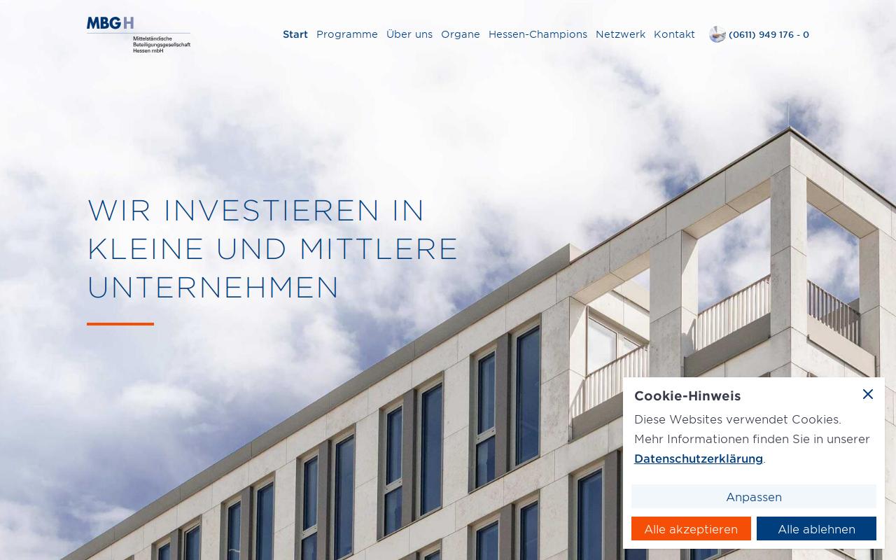 Website snapshot for MBG H Mittelständische Beteiligungsgesellschaft Hessen mbH