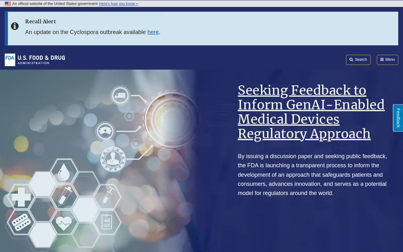 Website snapshot for U.S. Food and Drug Administration (FDA)