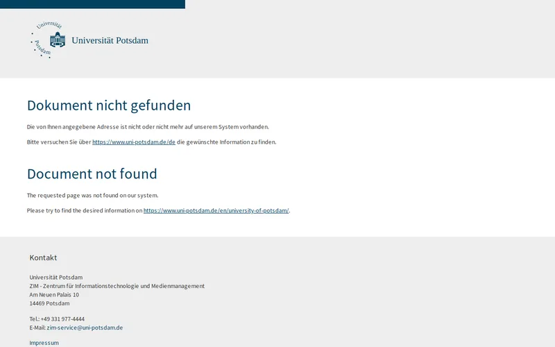 Website snapshot for University of Potsdam