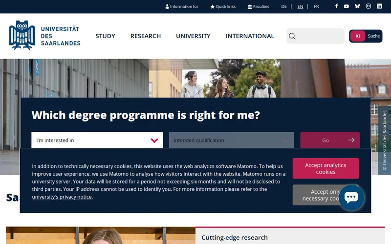 Website snapshot for Saarland University
